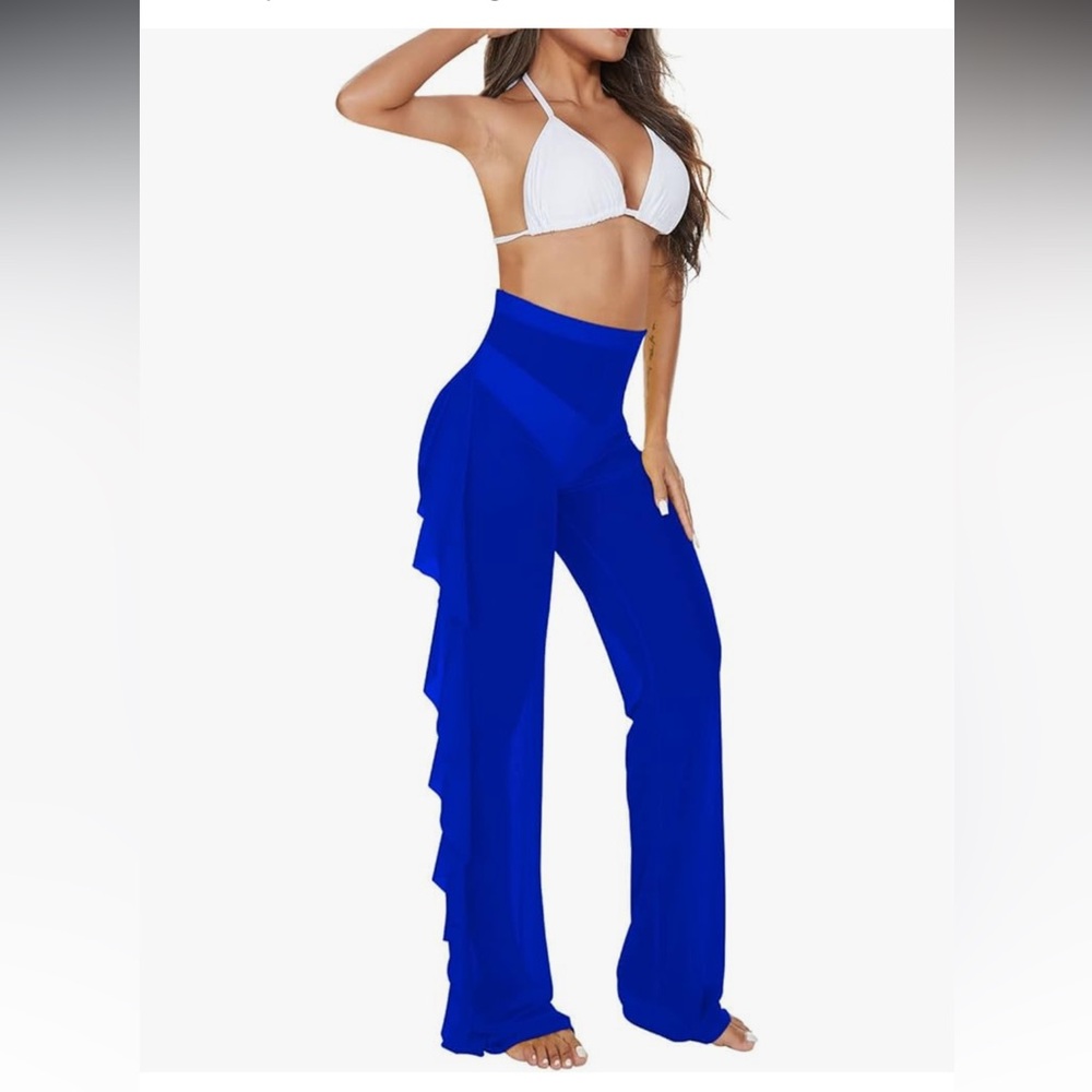 Sheer blue ruffle pants